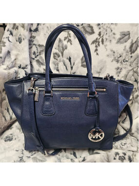 Michael Kors Sutton Medium Navy Blue Leather Satchel - Excellent Condition